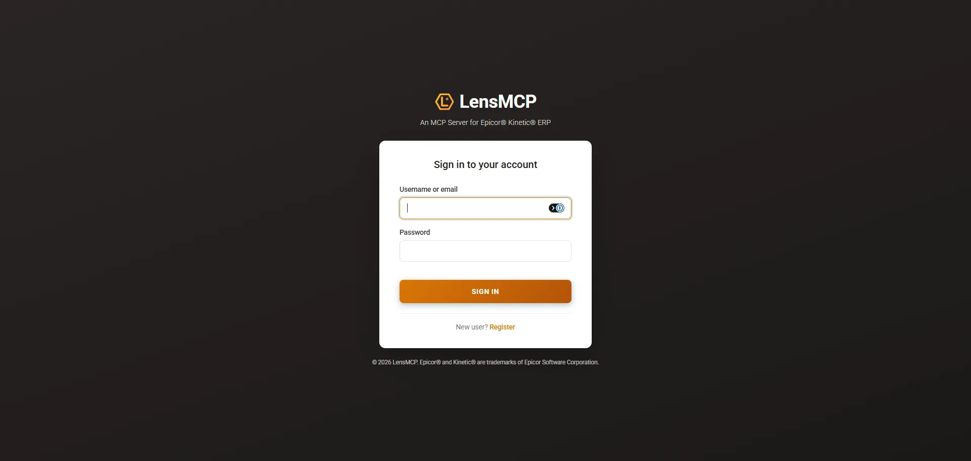 The Cutova sign-in page, with a Register link below the Sign in button